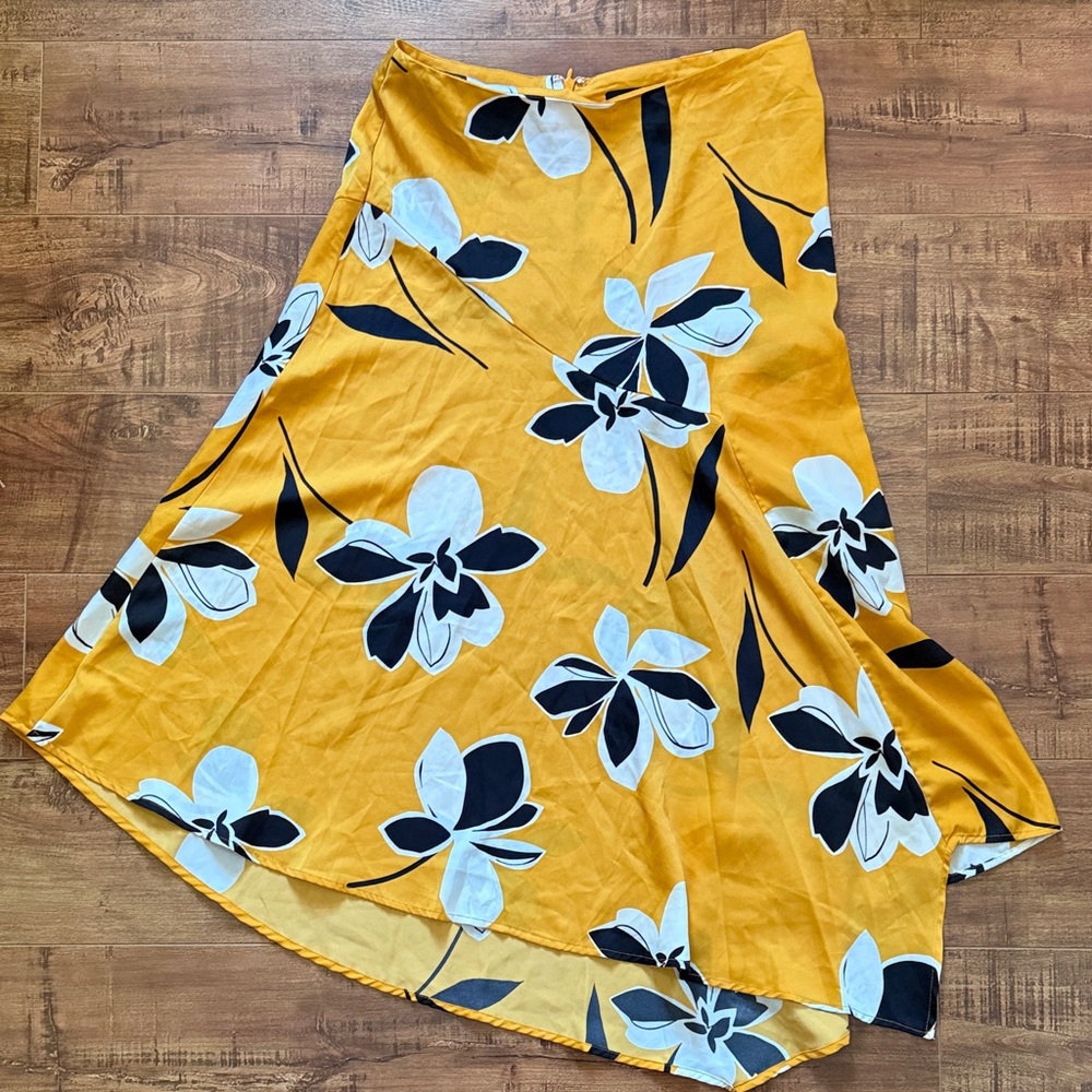 Who What Wear Yellow Floral A-Line Skirt